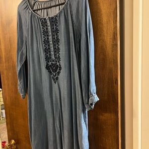 Blue Embroidered Tunic Dress
